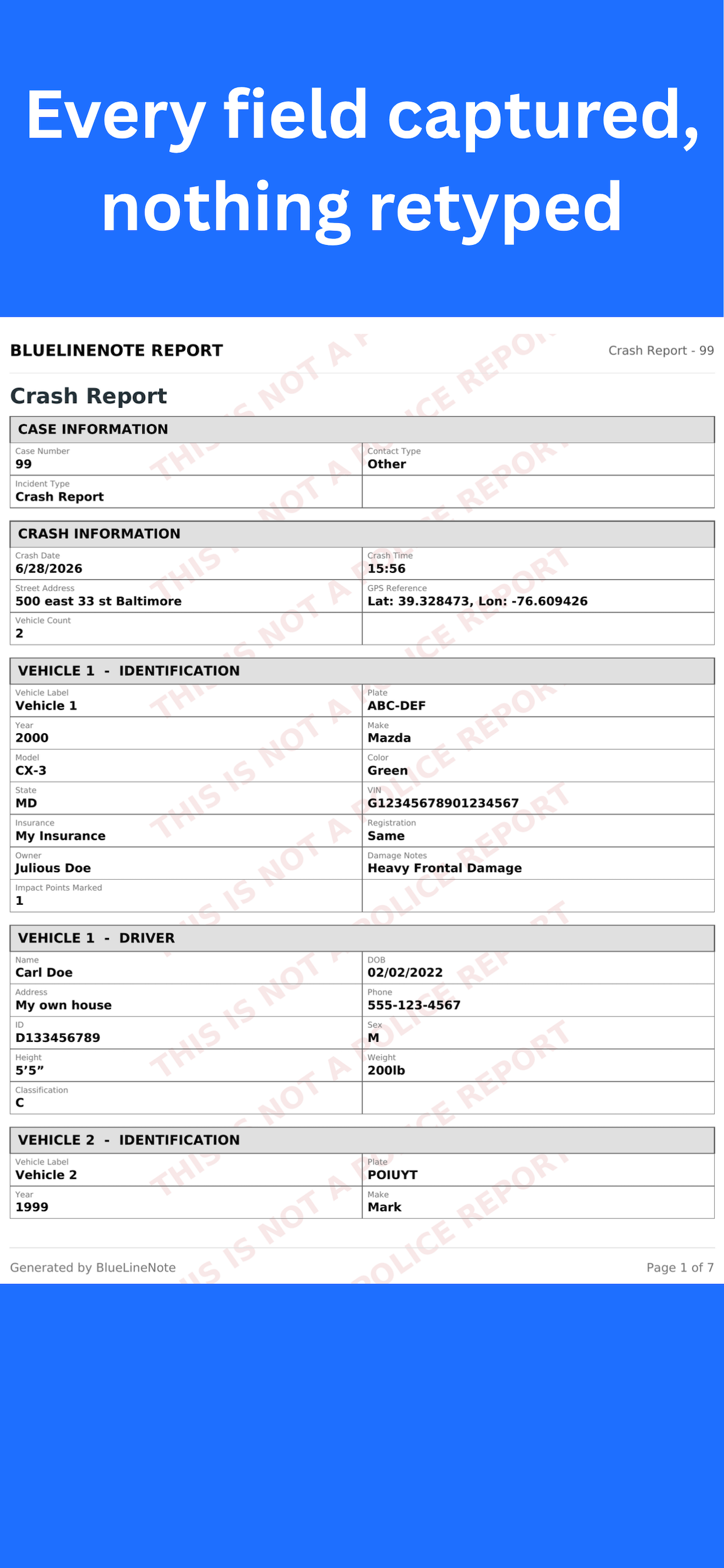 Sample report page one